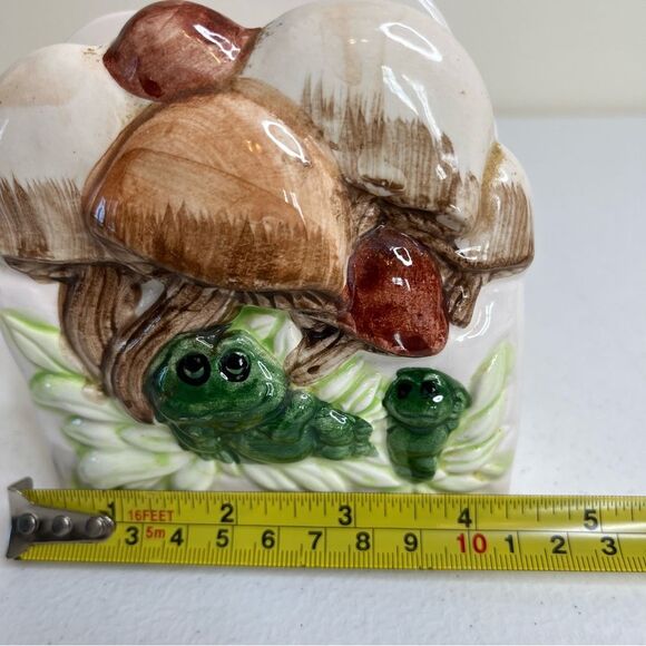 Vintage 1970s Mushroom Frogs Napkin Holder Mid Century Ceramic 4.5 Inch tall - Picture 14 of 16